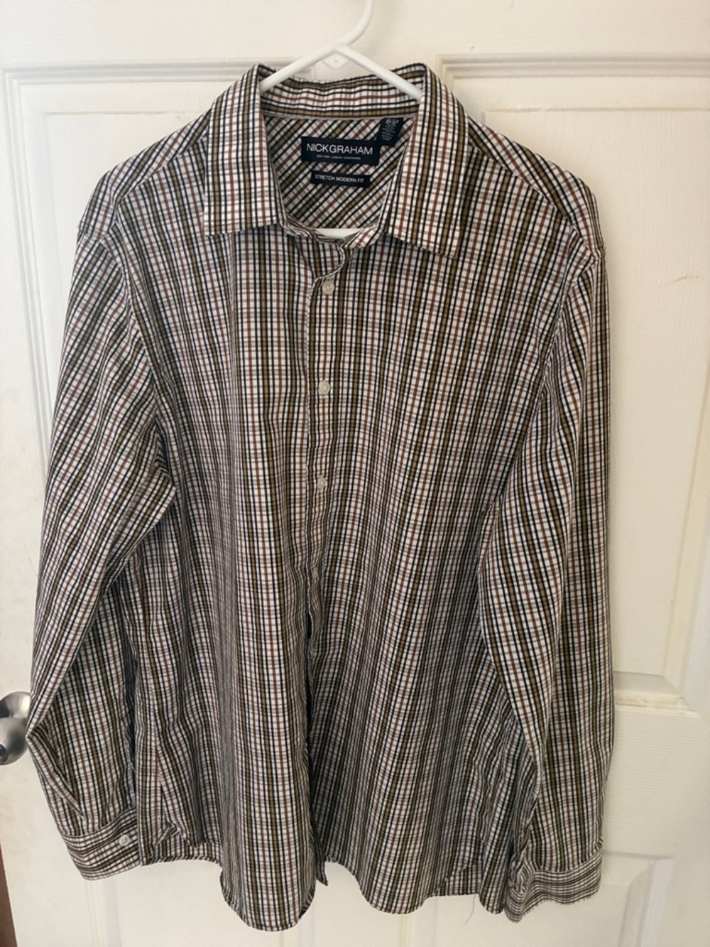 Nick Graham Men's Brown Plaid Dress Shirt